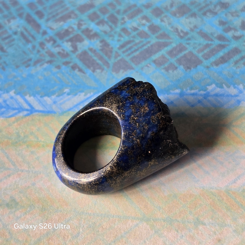 Carved Lapis Lazuli Chunky Band Ring Real Stone Pyrite Inclusions Size 7 - Picture 15 of 15
